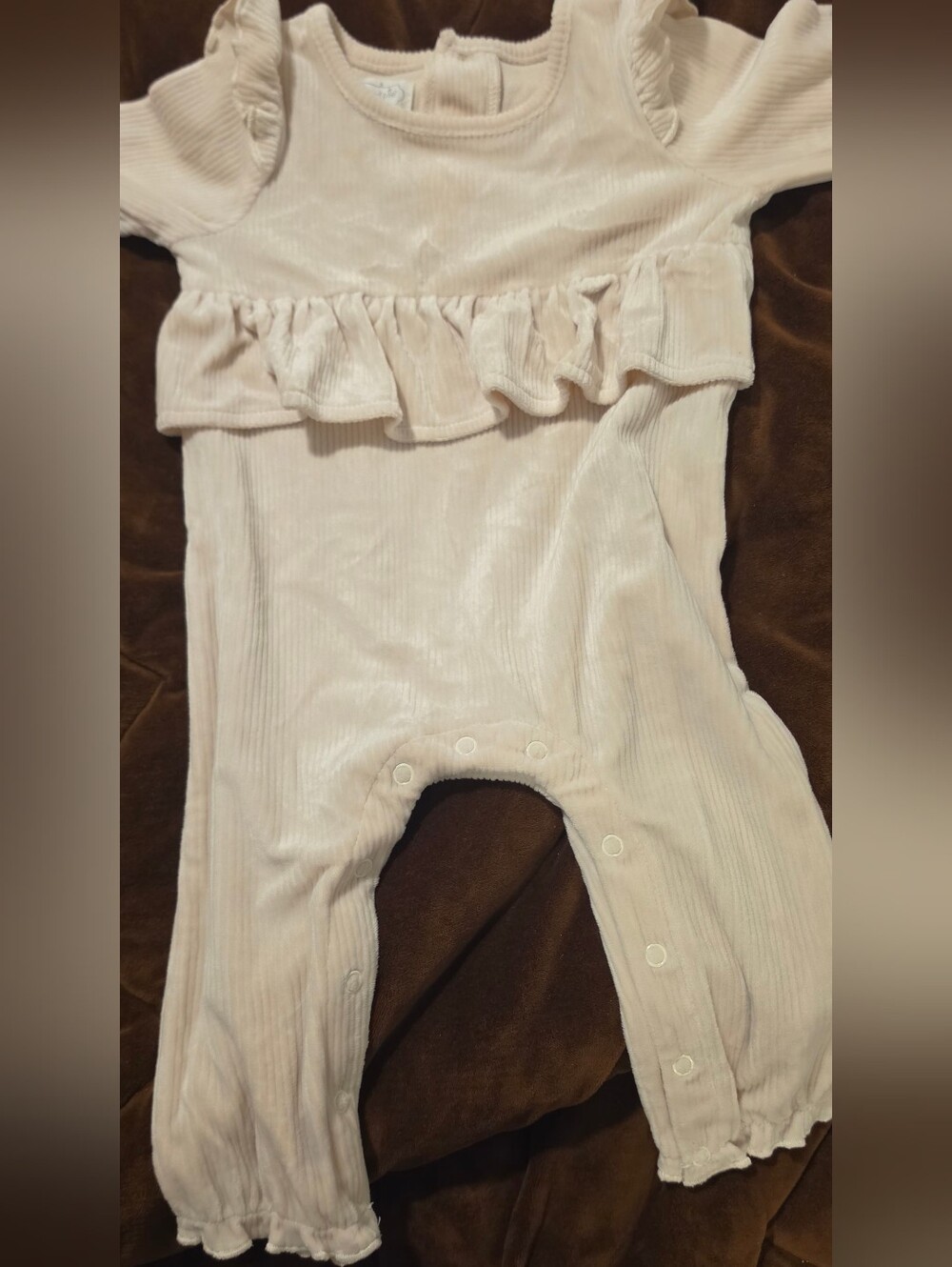 Mud Pie Beige Ribbed Ruffle One-Piece - Picture 2 of 4